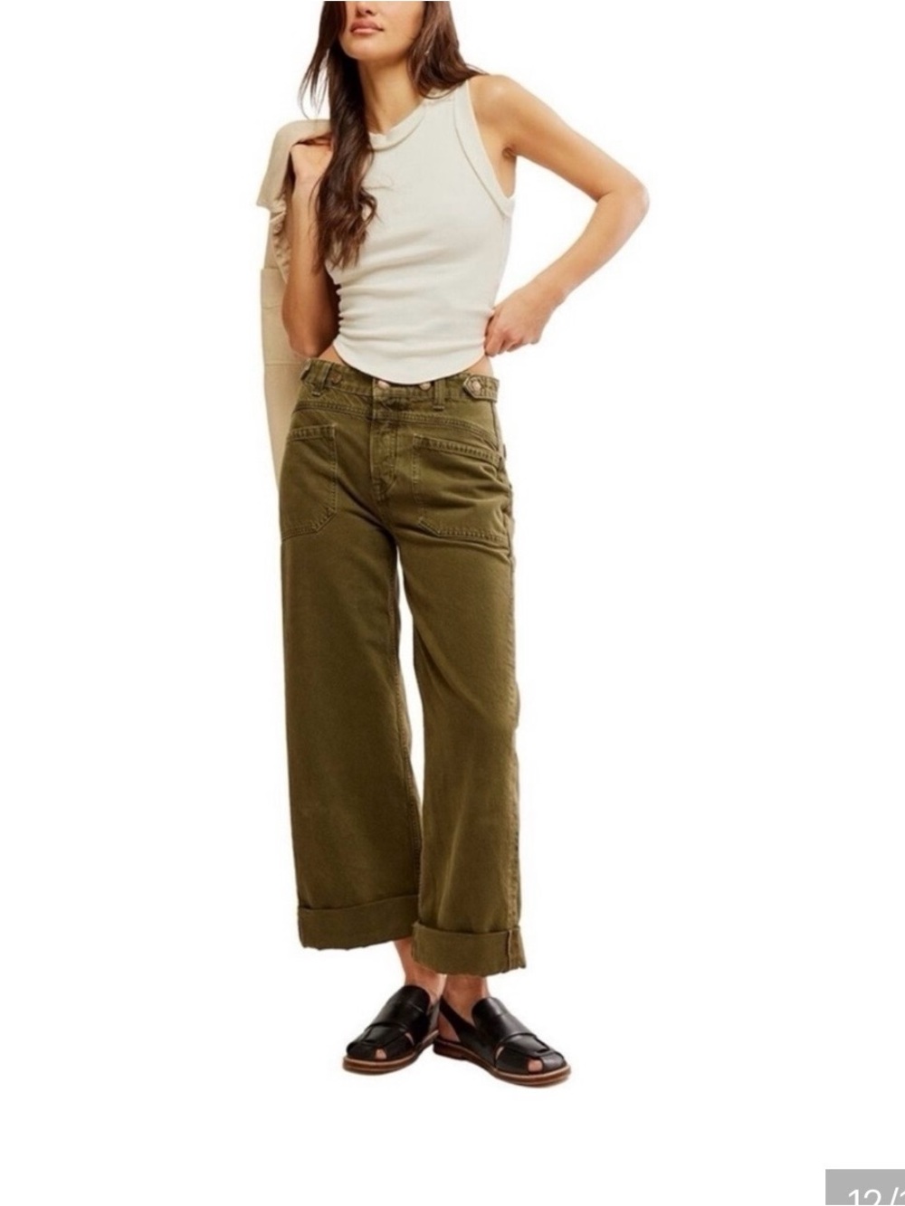 Free People Olive Wide-Leg Cargo Jeans